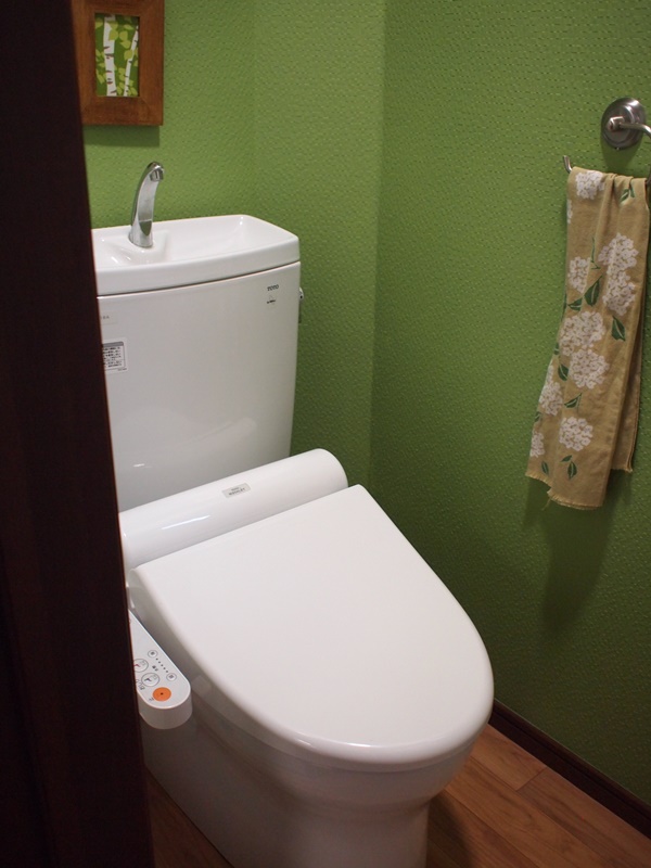グリーンの壁のトイレ